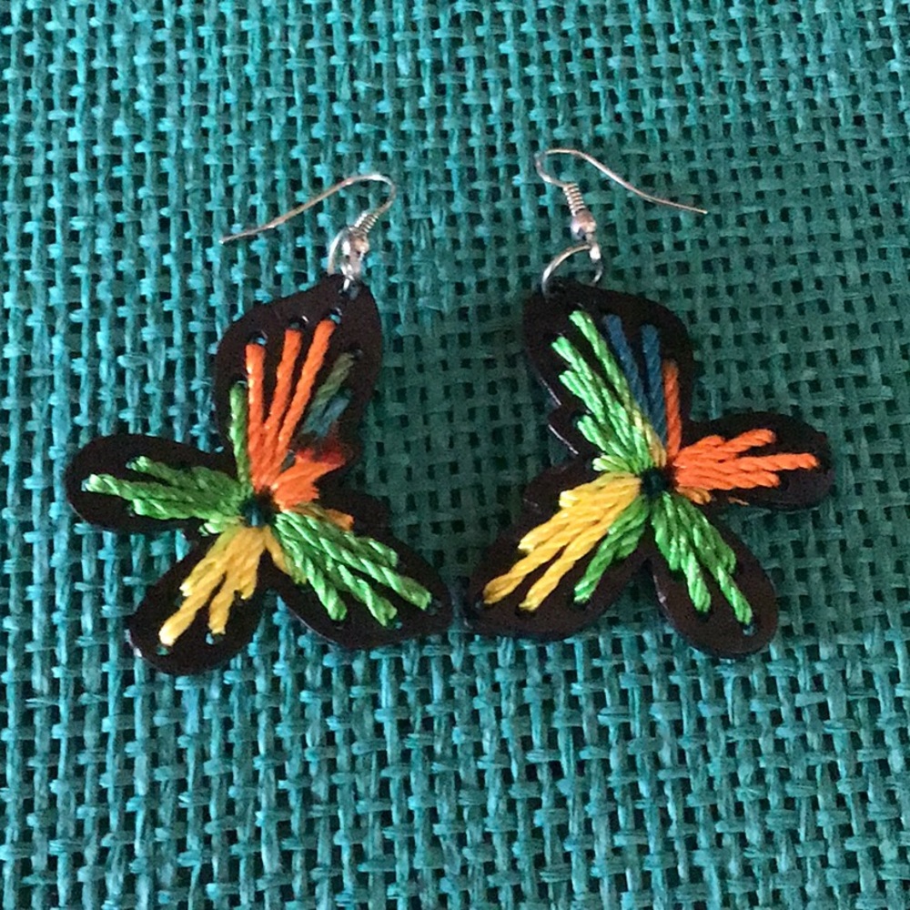 Gorgeous Large Embroidered Butterfly Earrings - Picture 1 of 4